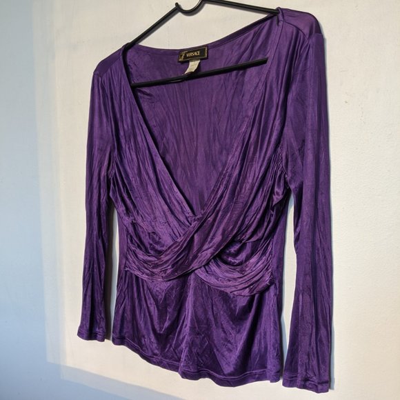 Vintage VERSACE Long Sleeve Criss Cross V-Neck Top - Picture 1 of 6
